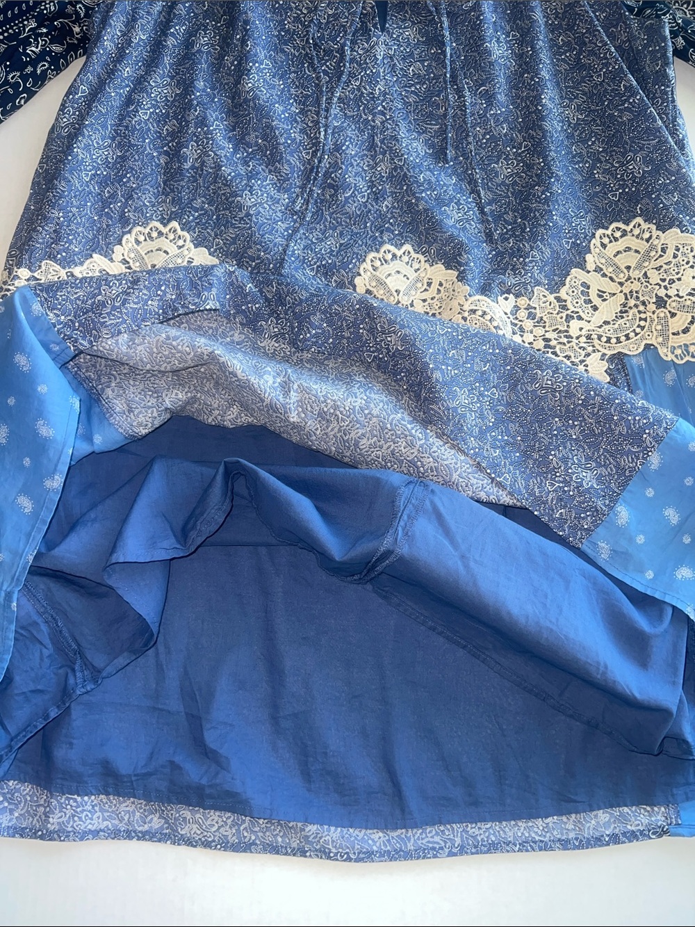 LOFT Lace Paisley Tie Mini Dress Boho Western Precious Sapphire SMALL pockets! - Picture 8 of 17